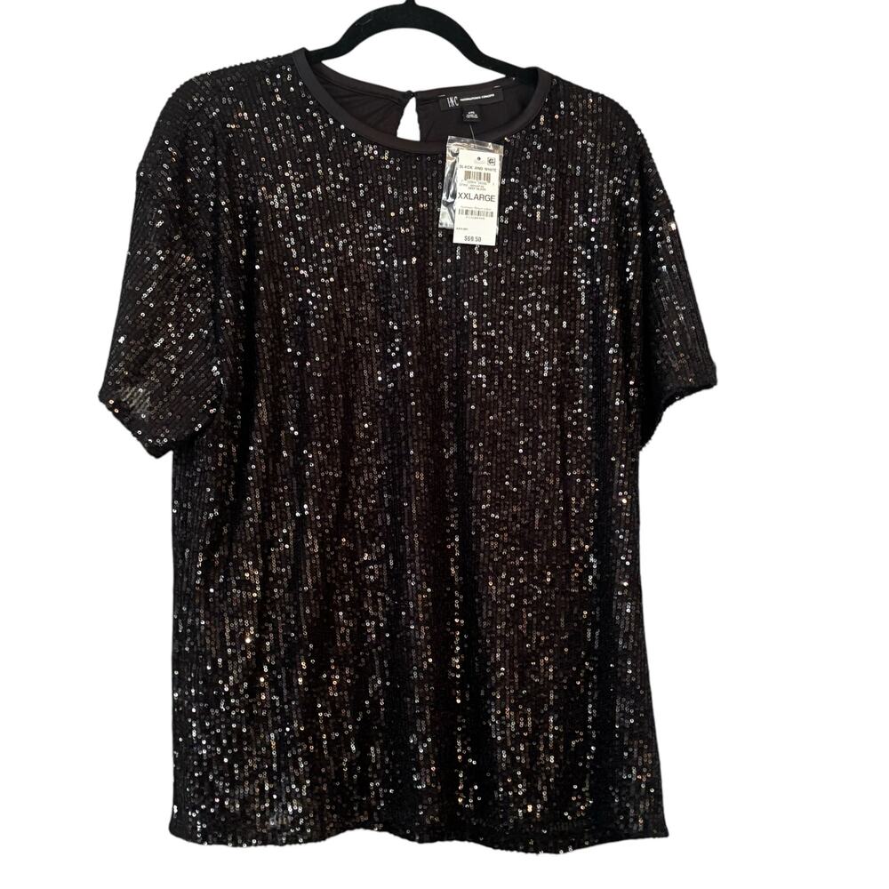 Inc International Concepts Top Black Sequin Blouse XXL NEW Lined Holidays Party